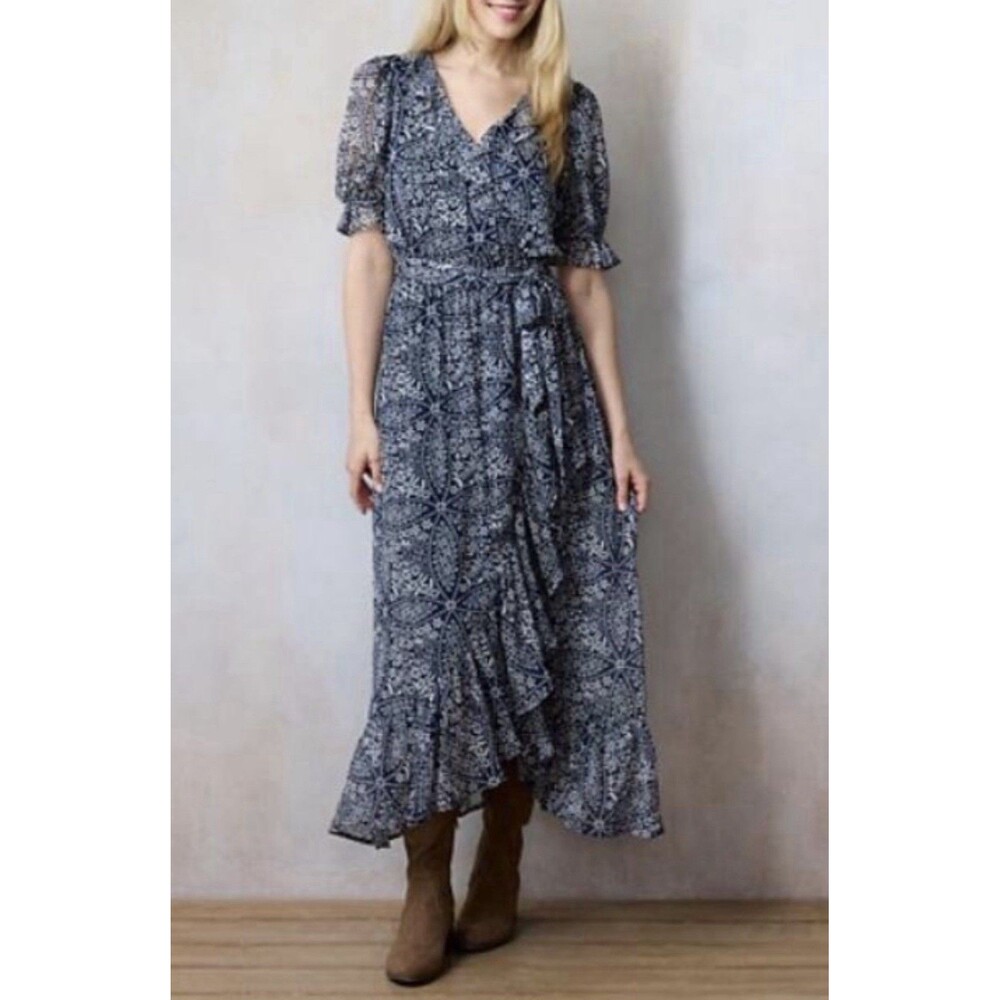 Lauren Conrad LC women’s Maxi Chiffon Dress Floral 3XL Faux Wrap V Neck Pullover